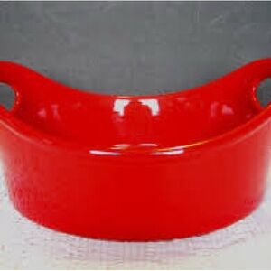Rachael Ray 1.5 Qt Red Stoneware Bube and Brown Oval Baker Casserole Dish